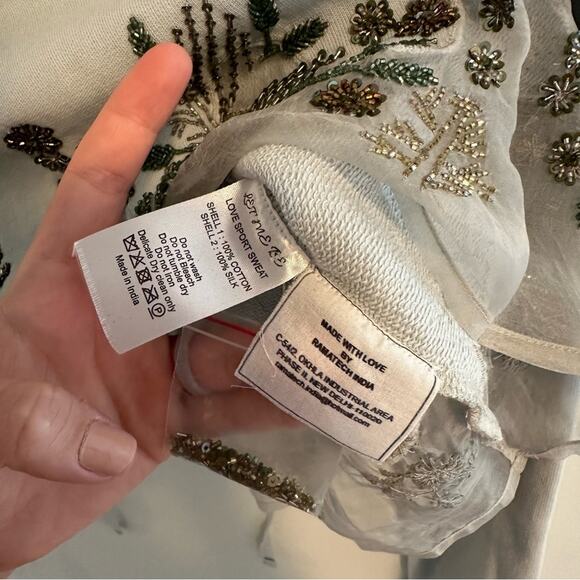 Anthropologie Let Me Be Gray Sweatshirt Beaded Floral Mesh Small - Picture 6 of 12